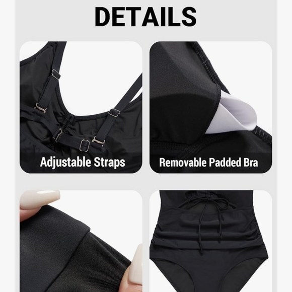 Delicious Plus Size Black Cutout One-Piece Swimwear with Front Tie - Picture 4 of 7